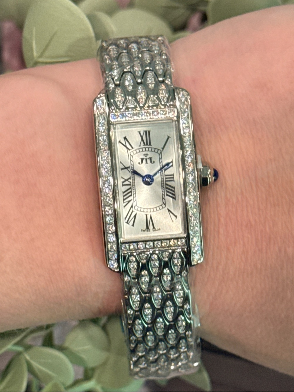 JTL Swiss Made Moissanite Watch 4.5 CTW Tank Art Deco Pave Diamond Tester Passes
